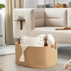 danpinera Large Blanket Basket for Living Room, 72 L Woven Cotton Rope Baskets for Kids Toy, Pillows, Towels, Cotton Organizing with leather handle, Storage Bin for Nursery, 22’’*17’’*11.8’’ Jute
