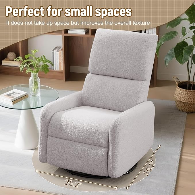 360° Rocking Chair, Nursery Rocker Chair with Side Pockets, Glider Nursing Chair with Steel Structure Base, Small Chair for Small Spaces, Sherpa Swivel Accent Chairs for Living Room, Nursing