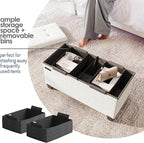 Storage Ottoman Bench with Bins, 30-in Storage Bench for Bedroom End of Bed, Folding Foot Rest Ottoman for Living Room Max 660lbs, Velvet Ottomans, Cream