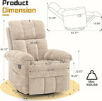 Recliner Chair, Swivel Rocker Recliner Chair for Adults, Small Recliners for Small Spaces, Manual Recliner with Side Pockets, Upholstered Nursery Rocking Chair for Living Room, Chenille, Khaki