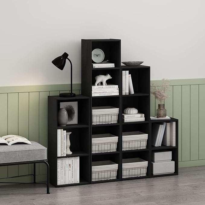 Furinno PASIR Book Shelf, 2-Tier Modern Bookshelf, Open Shelves Bookcase 9 x 12 x 21, Easy Assembly, for Living Room, Bedroom, Home Office, Blackwood