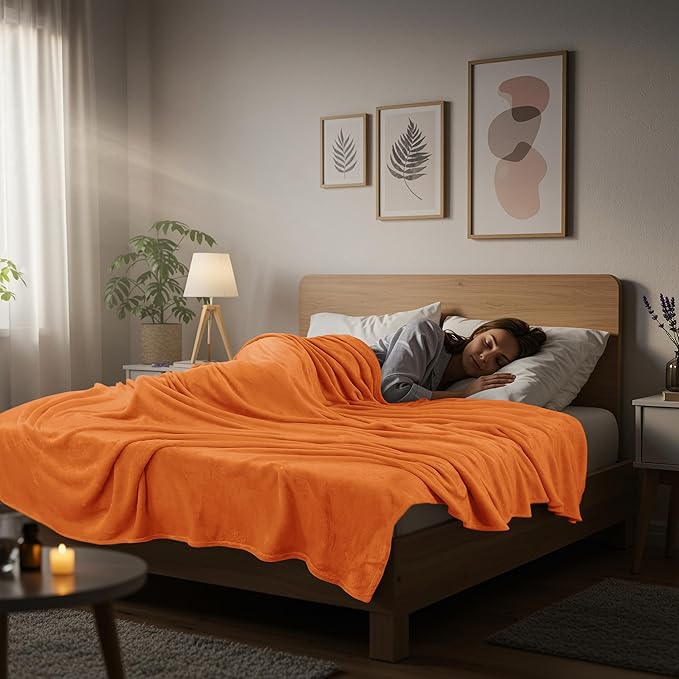 Utopia Bedding Fleece Blanket Queen Size Burnt Orange 300GSM Luxury Fuzzy Soft Anti-Static Microfiber Bed Blanket (90x90 Inch)