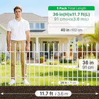 Metal Decorative Garden Fence 36" H x 28" W (5 Panels, Total Length 11.6 feet), Metal Border Folding Fence, Landscape Fencing Dog Fence Pet Fence for Flower Bed, Yard, Animal Barrier (White)