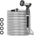 SPECILITE 120ft 304 Stainless Steel Garden Hose Metal, Heavy Duty Water Pipe with Nozzles for Yard, Outdoor - Flexible, Never Kink & Tangle, Puncture Resistant (Sliver)