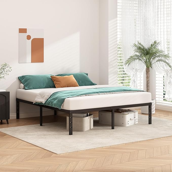 Metal Platform Bed Frame 16 Inch Tall,No Box Spring Needed,Full Size Bed with Heavy Duty Strong Support Slats,Easy to Assemble,Black
