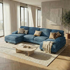 Homall Sectional U Shaped Sofa Couches for Living Room, Comfy Chenille 4 Seat Sofa Set with Removable Pillows, Lounge Chaise Upholstered Couch for for Apartment (Chenille, Light Blue)