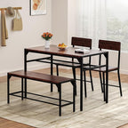 Shintenchi Kitchen Table Chairs Set of 4, Dining Table Set for 4 with Bench and Chairs, 4 Pieces Kitchen Table Set with Storage Rack & Metal Frame for Small Space, Dark Walnut