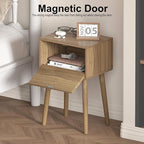 LAATOOREE Nightstands Set of 2, Small Size Side End Table, Bedside Table with Fluted Door, Solid Wood Feet; for Bedroom, Small Bed