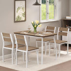 IDEALHOUSE Dining Table Set for 4 Modern Kitchen Table and Chairs Set with Chamfered Edges Cushioned Seats Space-Saving Metal Frame for Dining Room Apartment Small Spaces, White & Wood Grain Color