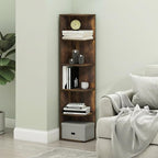 Furinno PASIR Book Shelf, 5-Tier Corner Bookshelf with Open Shelf, Standing Bookcase, 9.3 x 12 x 51.7, for Organization and Storage, for Living Room, Bedroom, Home Office, Amber Pine
