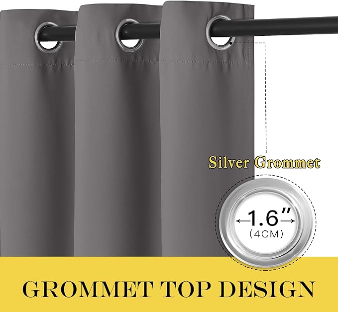 NICETOWN Blackout Grey Curtains Panel for Doorway Room Darkening - Noise Reducing Thermal Insulated Solid Ring Top Blackout Window Drapes for Farmhouse (1 Panel, 66 x 90 Inch, Gray)