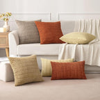 MIULEE Pack of 2 Corduroy Decorative Lumbar Throw Pillow Covers 24x14 Inch Soft Boho Striped Pillow Covers Modern Farmhouse Home Decor for Sofa Living Room Couch Bed Light Brown