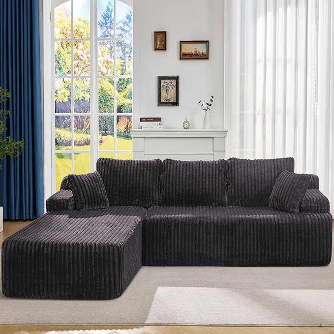 Modular Sectional Sofa Couches L-Shape Couch 3 Seat Modular Sofa Memory Foam Sectional Couches for Living Room, Cloud Couch with Oversized Chaise (Grey Stripe, 108" Left Facing Chaise)