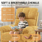 Recliner Chair, Swivel Rocker Recliner Chair for Adults, Small Recliners for Small Spaces, Upholstered Manual Recliner with Side Pockets, Nursery Rocking Chair for Living Room, Chenille, Yellow