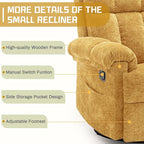 Recliner Chair, Swivel Rocker Recliner Chair for Adults, Small Recliners for Small Spaces, Upholstered Manual Recliner with Side Pockets, Nursery Rocking Chair for Living Room, Chenille, Yellow