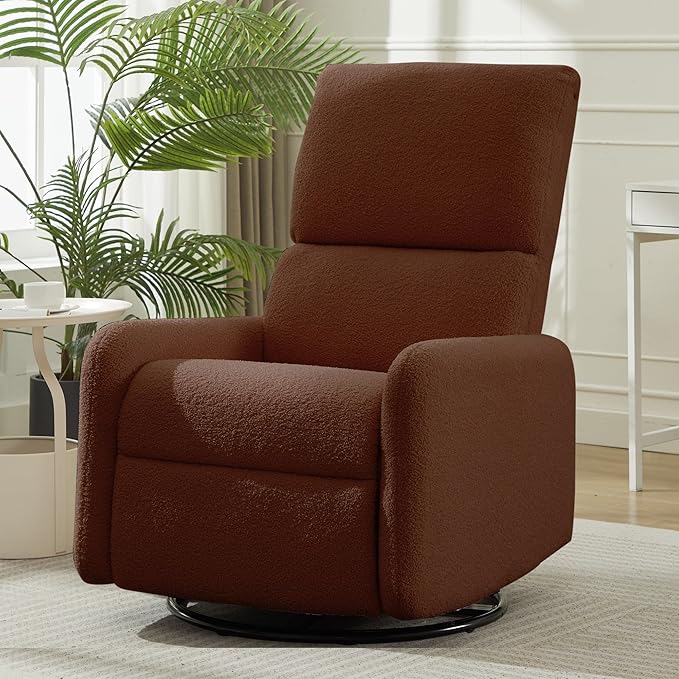 360° Rocking Chair, Nursery Rocker Chair with Side Pockets, Glider Nursing Chair with Steel Structure Base, Small Chair for Small Spaces, Sherpa Swivel Accent Chairs for Living Room, Nursing
