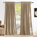 NICETOWN Beige Velvet Curtains 84 inches 2 Panels Set, Thermal Insulated Heavy Matt Rod Pocket Room Darkening Drapes, Privacy Protect Panels for Living Room