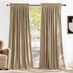 NICETOWN Beige Velvet Curtains 84 inches 2 Panels Set, Thermal Insulated Heavy Matt Rod Pocket Room Darkening Drapes, Privacy Protect Panels for Living Room