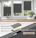LazBlinds No Tools No Drill Cordless Cellular Shades, Blackout Light Blocking Honeycomb Shades for Home, Thermal Insulation Blinds for Windows, 41" W x 48" H, Black