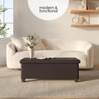 Storage Ottoman Bench with Bins, 43-in Storage Bench for Bedroom End of Bed, Folding Foot Rest Ottoman for Living Room Max 660lbs, Faux Leather Ottomans, Brown