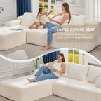 Modular Sectional Sofa Couches L-Shape Couch 3 Seat Modular Sofa Memory Foam Sectional Couches for Living Room, Cloud Couch with Oversized Chaise (White Stripe, 108" Left Facing Chaise)