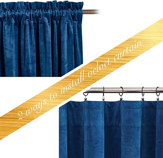NICETOWN Royal Blue 96 inch Velvet Curtains for Living Room, Soft and Elegant Heavy Solid Rod Pocket Window Treatments for Bedroom, Office & Hall (2 Pieces, 52 inches Wide, 96 inches Long)