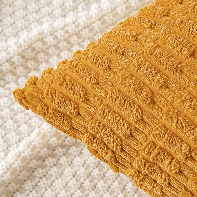 MIULEE Pack of 2 Corduroy Decorative Throw Pillow Covers 20x20 Inch Soft Boho Striped Pillow Covers Modern Farmhouse Home Decor for Summer Sofa Living Room Couch Bed Gold Yellow