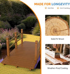 VINGLI Garden Bridge, Classic Wooden Bridge with Safety Rails, Decorative Arhced Footbridge for Patio Pond, Creek, Pathway(Brown, 5 ft)