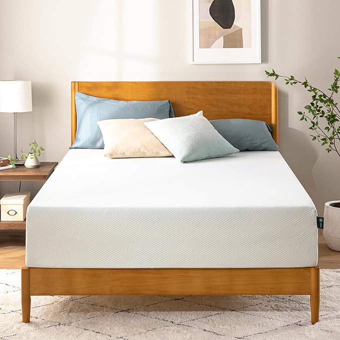 Zinus 10 Inch Full Green Tea Memory Foam Mattress [New Version], Fiberglass Free, Medium Firm Feel, Zoned Pressure Relief, Certified Safe Foams & Fabric, Mattress in A Box