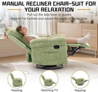 Recliner Chair, Swivel Rocker Recliner Chair for Adults, Small Recliners for Small Spaces, Upholstered Manual Recliner with Side Pockets, Nursery Rocking Chair for Living Room, Chenille, Green