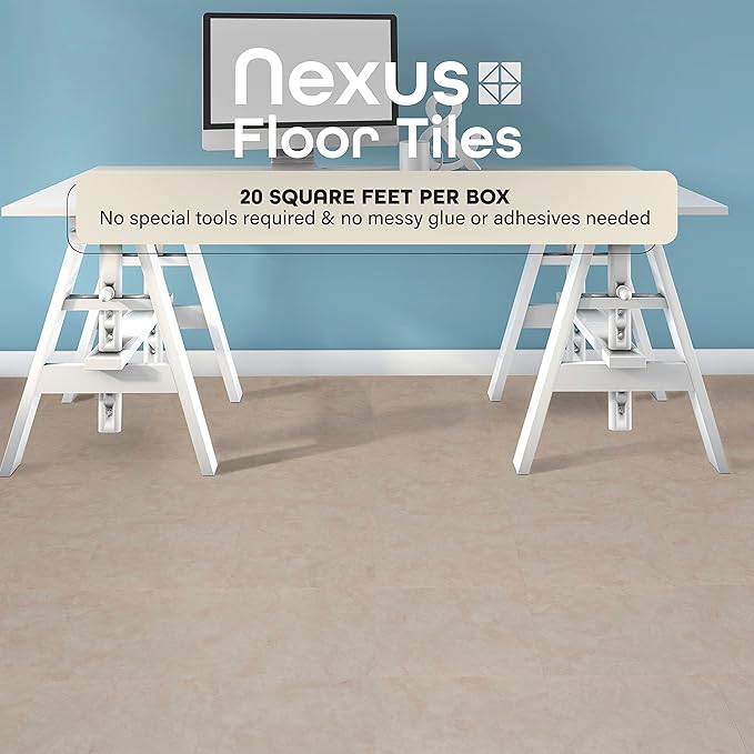 Nexus Self Adhesive 12-Inch Vinyl Floor Tiles, 20 Tiles - 12" x 12", Carrera Marble Slate Pattern - Peel & Stick, DIY Flooring for Kitchen, Dining Room, Bedrooms & Bathrooms by Achim Home Decor