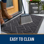 OLANLY Front Door Mat Indoor Outdoor Entrance, Waterproof All-Season, All-Weather Doormat, Sturdy Natural Rubber, Low Profile, Easy Clean Patio Porch Entryway Mat, Herringbone Brick (Grey, 47x32)