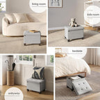 Storage Ottoman Cube with Small Bin, 16-in Square Ottoman with Storage for Living Room and Bedroom, Small Ottomans Foot Rest, Velvet Foot Stools Ottomans Max 330lbs, Light Grey