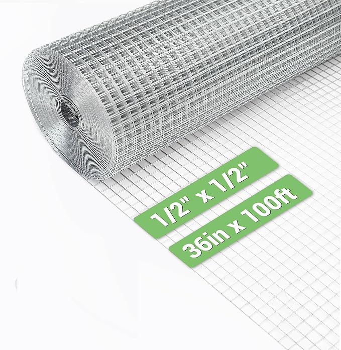 HITTITE Hardware Cloth 1/2 inch 36in x 100 ft, Hot-dip Galvanized After Welding Chicken Wire Mesh, 19 Gauge Welded Chicken Wire Fencing for Chicken Coop and Home Improvement Projects