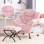 Tiita Lazy Chair with Ottoman, Pink Modern Large Accent Chair, Comfy Leisure Sofa Armchair with Ottoman, Reading Chair with Footrest for Bedroom, Living Room, Dorm Rooms, Plush Pink
