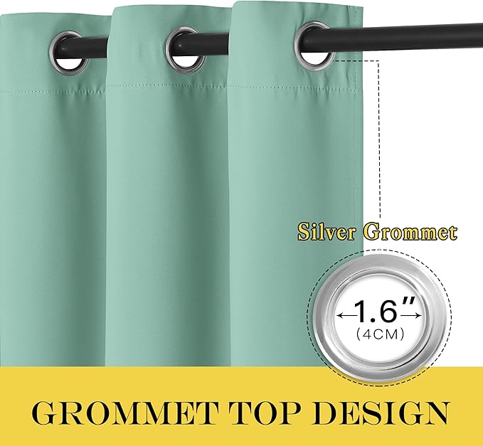 NICETOWN Kitchen Short Blackout Curtain and Drape - Thermal Insulated Solid Grommet Blackout Panel for Patio Bedroom Living Room (Single Panel, 52 inches by 45 inches, Aqua Blue)