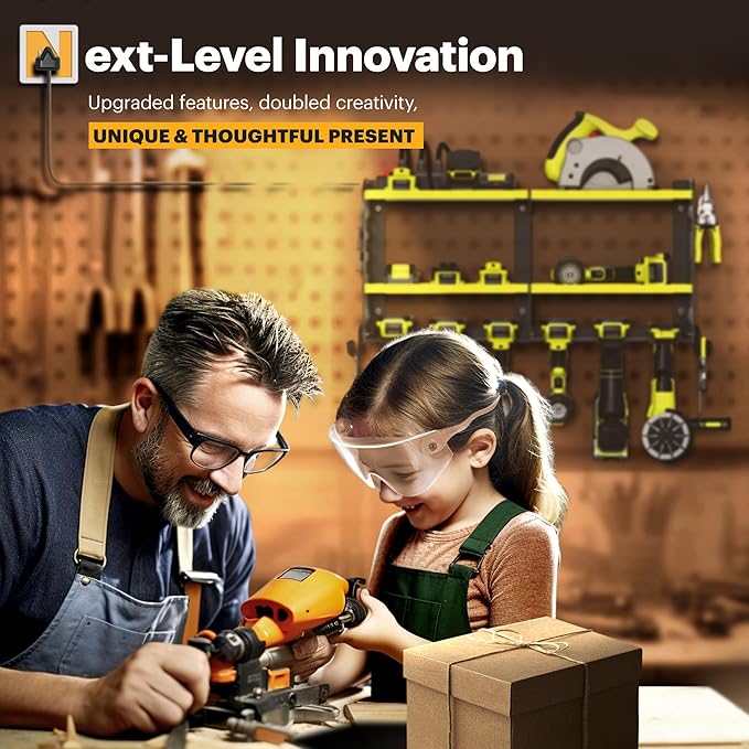 Power Tool Organizer, 15 Min Quick Assembly & Max 420lb Load by Heavy Duty Metal, 6 Slots for Cordless Drill with 4 Outlet Power Strip in Garage/Workshop/Suitable for Thanksgiving/Christmas