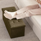 HAUSFRAU 31.5 Inches Ottoman with Storage Bench, Folding Ottoman Bench Small Foot Rest Stool, Bedroom Bench with Flipping Lid, Linen Espresso