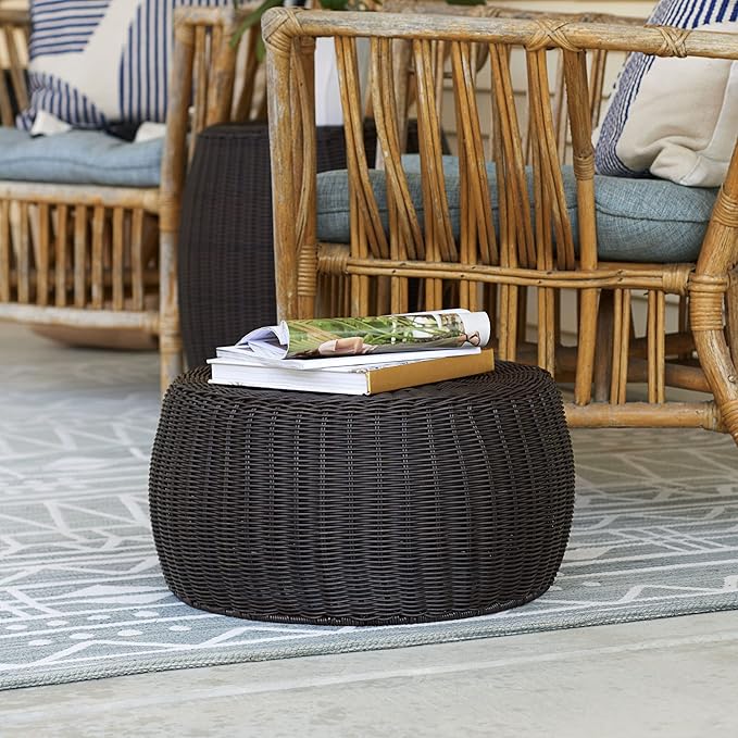 Household Essentials Handwoven Resin Storage Stool Ottoman, Brown