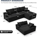 Cloud Sectional Sofa, Boneless Couch for Living Room, Modular Sectional Sofa with Deep Seat, Fluffy L-Shaped Comfy Couch with Right-Facing Chaise, No Assembly Required, Black