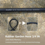 WiseFlow Garden Hose 90FT x 3/4", Heavy Duty Rubber Hose, Water Hose with Five Layered Braiding, Male Female Fittings, 1000PSI Burst, 300PSI Working (Black)
