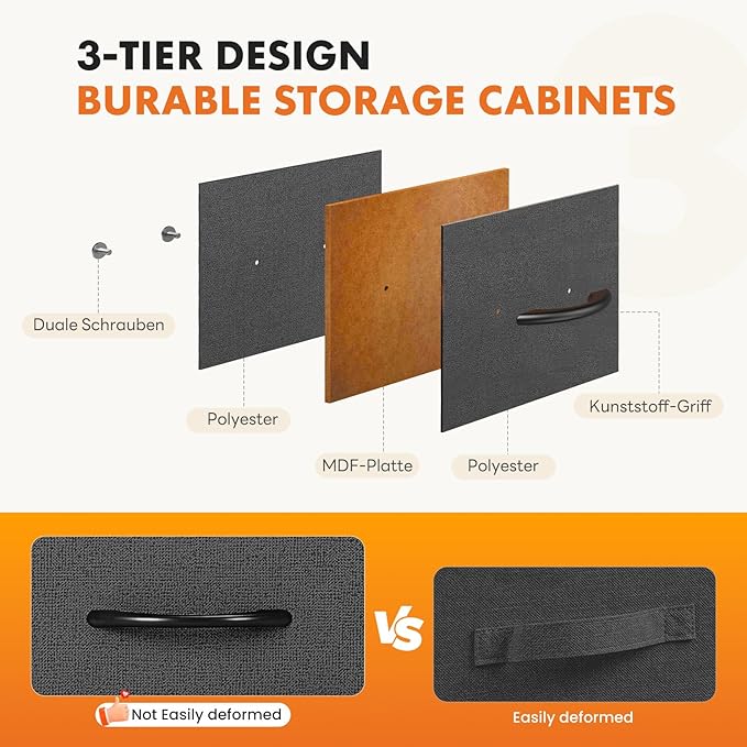 Dresser for Bedroom with 8 Drawers, Anti-Tip Tall Fabric Chests Storage Organizer Tower Furniture with Wooden Top Metal Frame for Clothes, Closet, Living Room, Hallway, Entryway