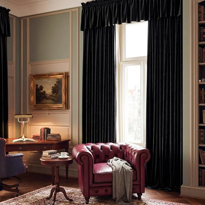 NICETOWN Black Velvet Valance Curtains for Windows 16 inch Length, Kitchen Window Treatment Room Darkening, W52 x L16, 1 Panel