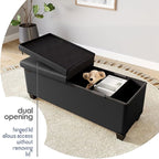 Storage Ottoman Bench with Bins, 43-in Storage Bench for Bedroom End of Bed, Folding Foot Rest Ottoman for Living Room Max 660lbs, Faux Leather Ottomans, Black