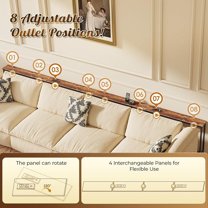 Huuger 157.5 Inch Sofa Table with Power Outlets and USB-C Ports, 5.9 Inch Narrow Entryway Table, Behind Couch Table with Storage, Extra-Long Console Table, Living Room, Rusitc Brown