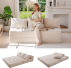 MAXYOYO Folding Sofa Couch, Convertible Floor Sleeper Couch with 2 Pillows, Tufted Floor Oversized Loveseat Couch Tufted Fold Out Chair Bed Comfy Sofa Lounge for Living Room Bedroom, Beige