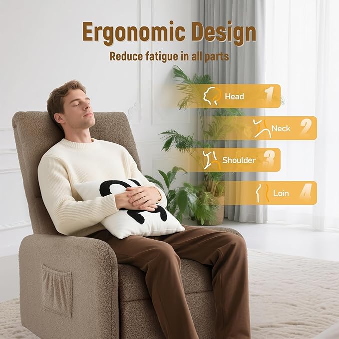 360° Rocking Chair, Nursery Rocker Chair with Side Pockets, Glider Nursing Chair with Steel Structure Base, Small Chair for Small Spaces, Sherpa Swivel Accent Chairs for Living Room, Nursing