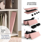 Storage Ottoman Bench with Bins, 43-in Storage Bench for Bedroom End of Bed, Folding Foot Rest Ottoman for Living Room Max 660lbs, Fabric Ottomans, Pink