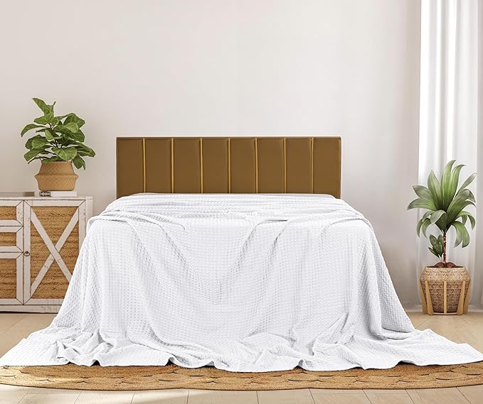 Utopia Bedding White 100% Cotton Waffle Blanket 300 GSM [Big - 120x120 Inch] Soft Lightweight Breathable Bed Blanket for All Season