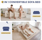 MAXYOYO Convertible Sofa Bed, Pull Out 3 Seater Sleeper Sofa, 2 in 1 Folding Couch Bed, Fold Out Floor Couch with Pillows for Living Room Bedroom Lounge, Beige